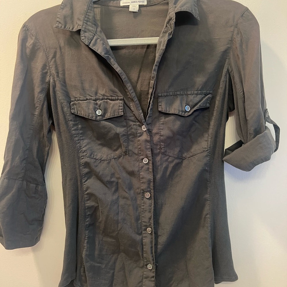 James Perse Olive Green Button-Down Shirt